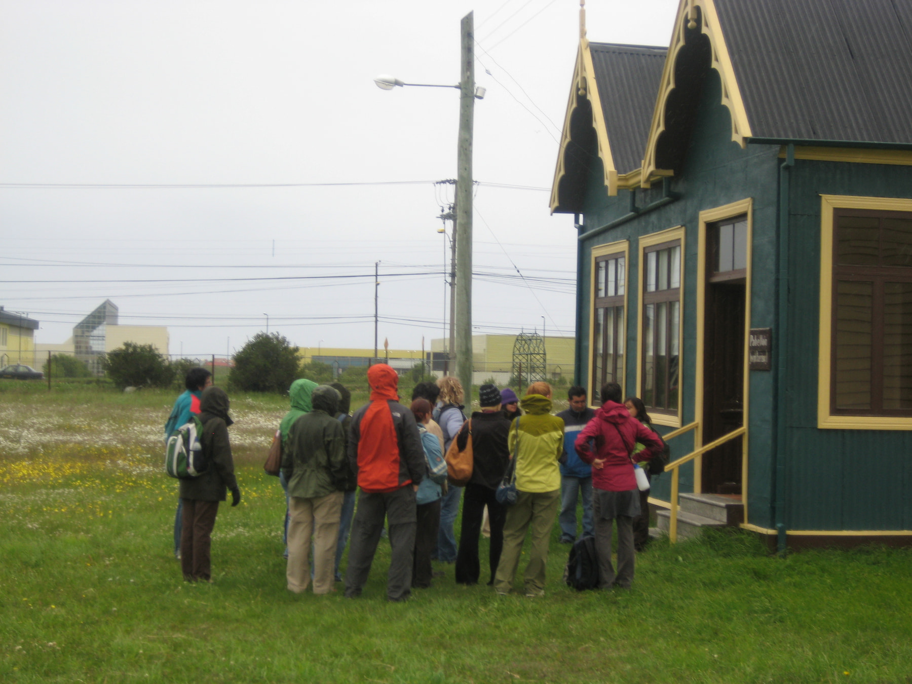 People outside a house